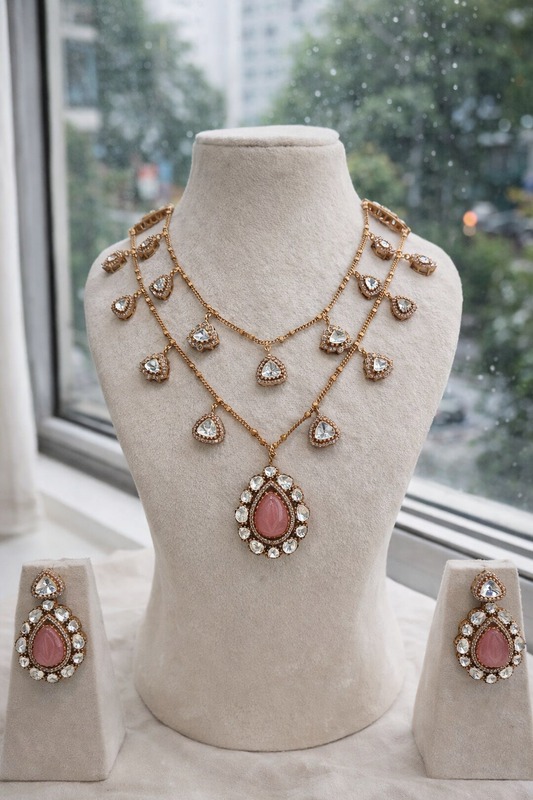 Lunara Moissanite & Pink Stone Choker Necklace Set