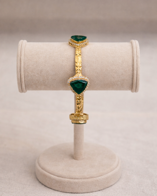 Emerald Green Stone & Gold Plated Bracelet (Set of 1)-G353400
