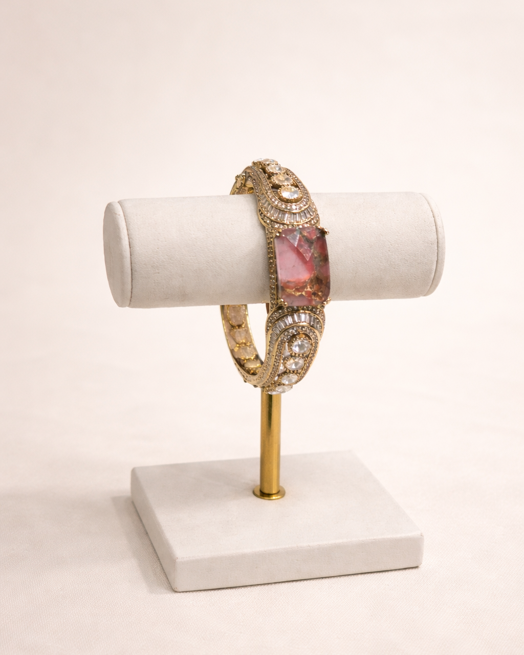 Pink Stone & Diamond Gold Bangle Bracelet-G352100