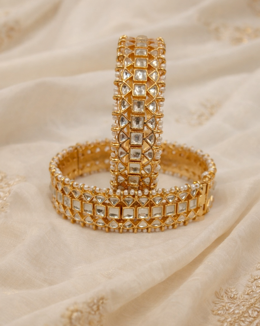 Gold Plated Kundan Polki Bangles(Set of 2)-G355300