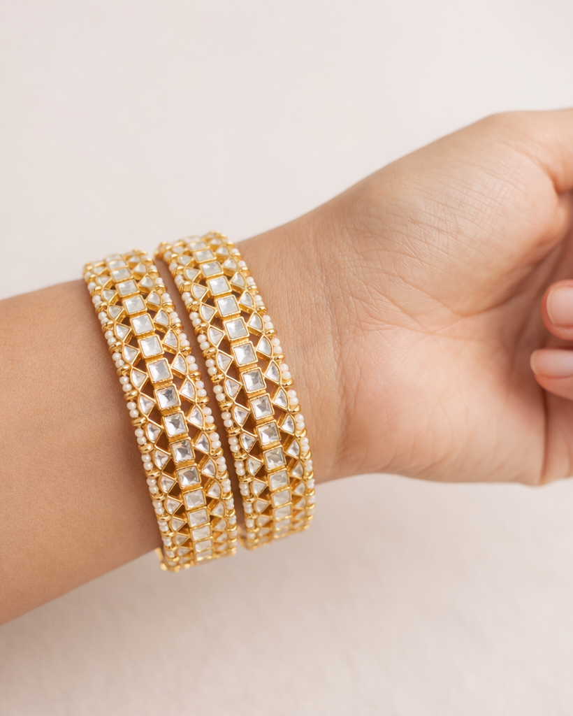 Gold Plated Kundan Polki Bangles(Set of 2)-G355300