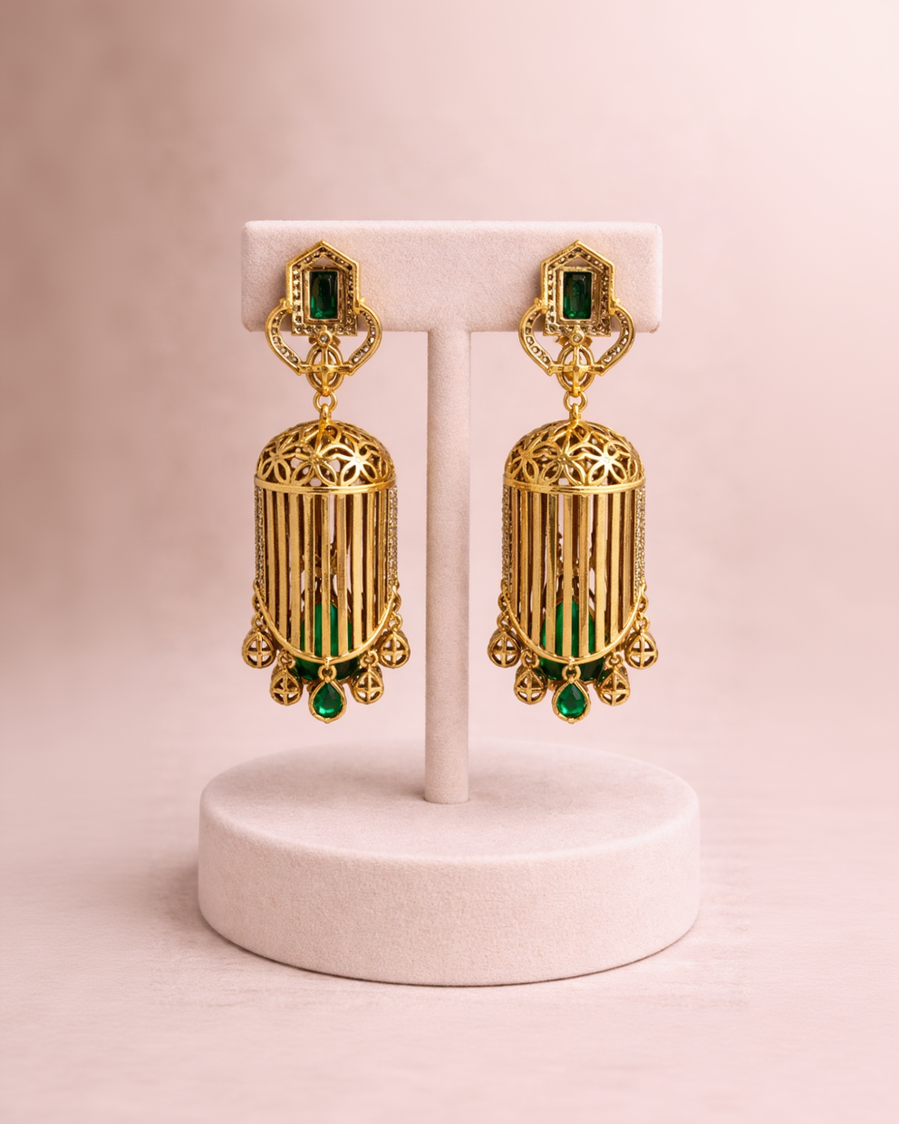 Emerald-Studded filligree Jhumkas-G351600