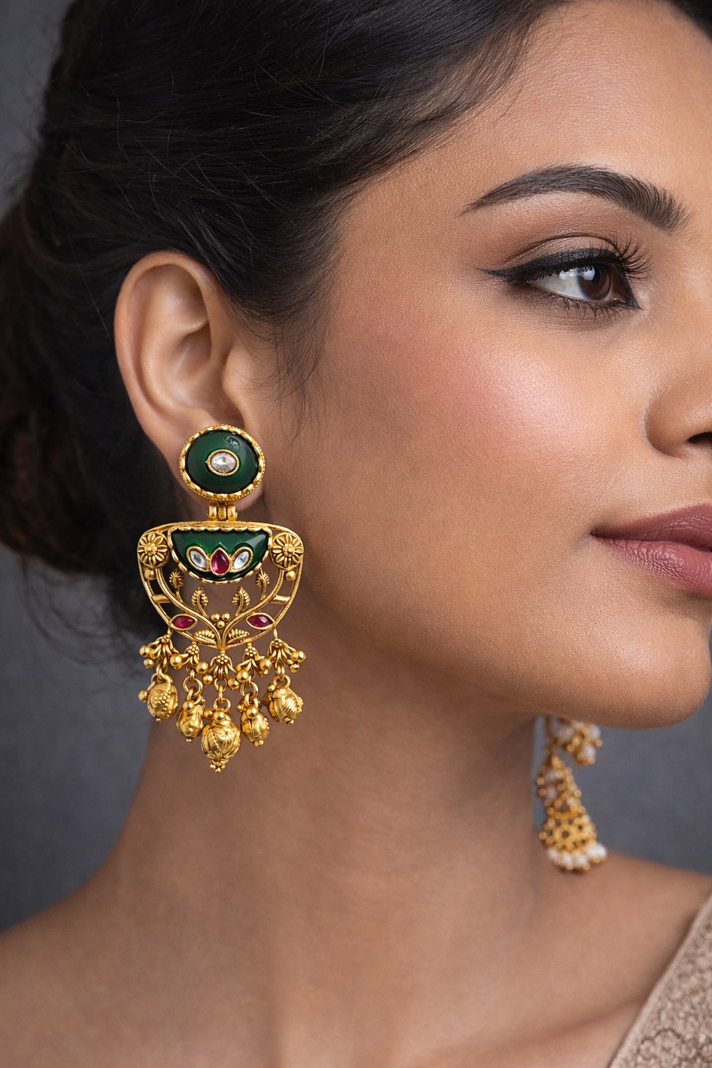 Heritage Gold Plated Green Emrald Earrings-G352100