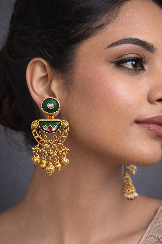 Heritage Gold Plated Green Emrald Earrings-G352100