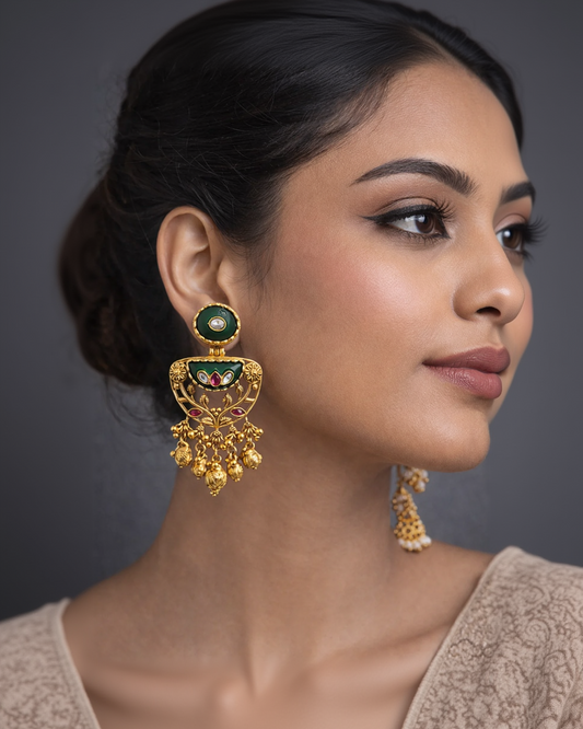 Heritage Gold Plated Green Emrald Earrings-G352100