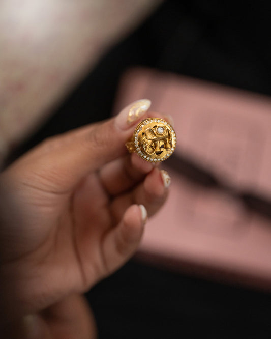 elephant motif Gold plated Mossainte Ring-G351100
