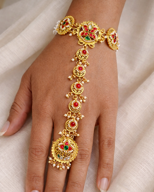 Gold Plated Heritage Hath Panja with Pearl & Stone-G355100