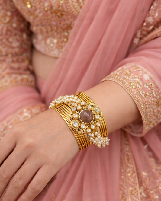 Gold-Toned Kada Bangle with Mossonite Stone-G353500