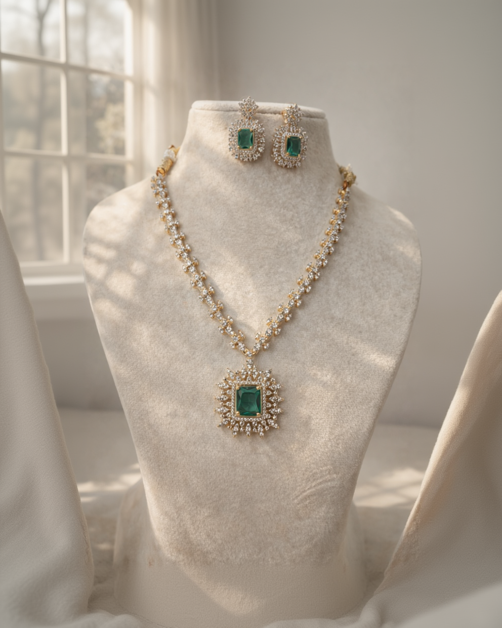 American Diamond Necklace Set with Statement Pendant-G351600