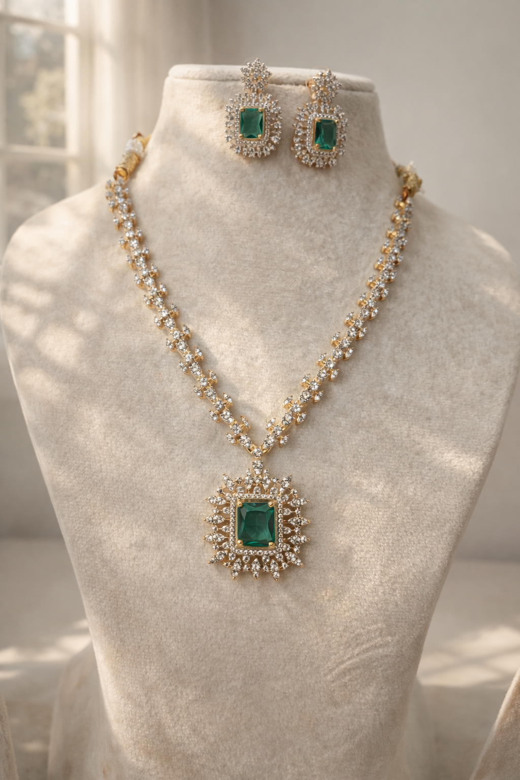 American Diamond Necklace Set with Statement Pendant