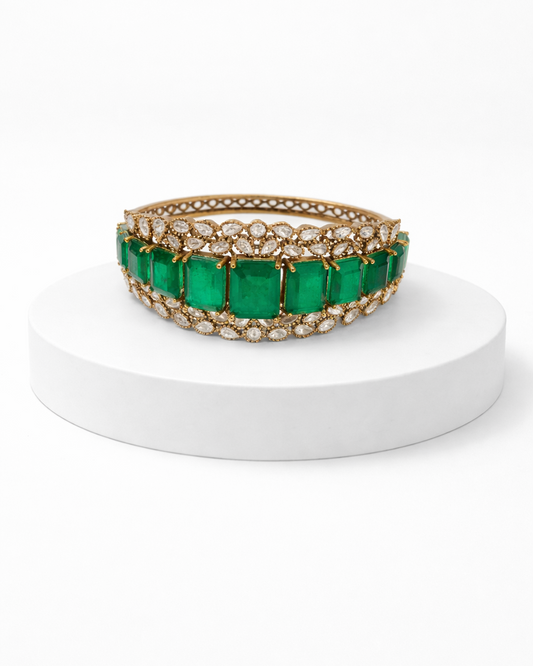 Emerald & Mossonite Bracelet Kada bangles-G353100