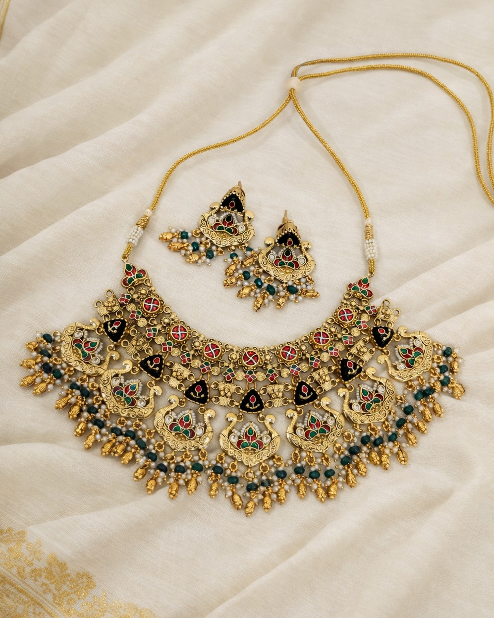 Gold-Plated Heritage Green Onyx Necklace Set-G3512100