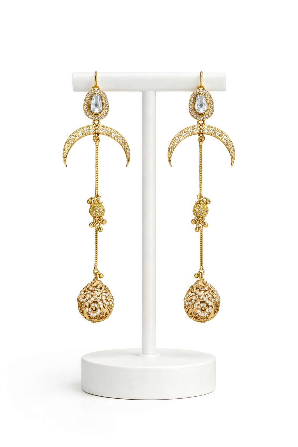 Gold-Plated Mossainte Long Kashmiri Earrings