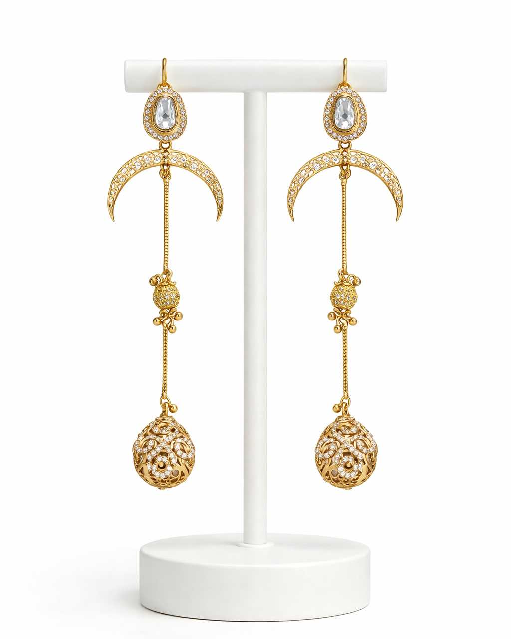 Gold-Plated Mossainte Long Kashmiri Earrings-G351800