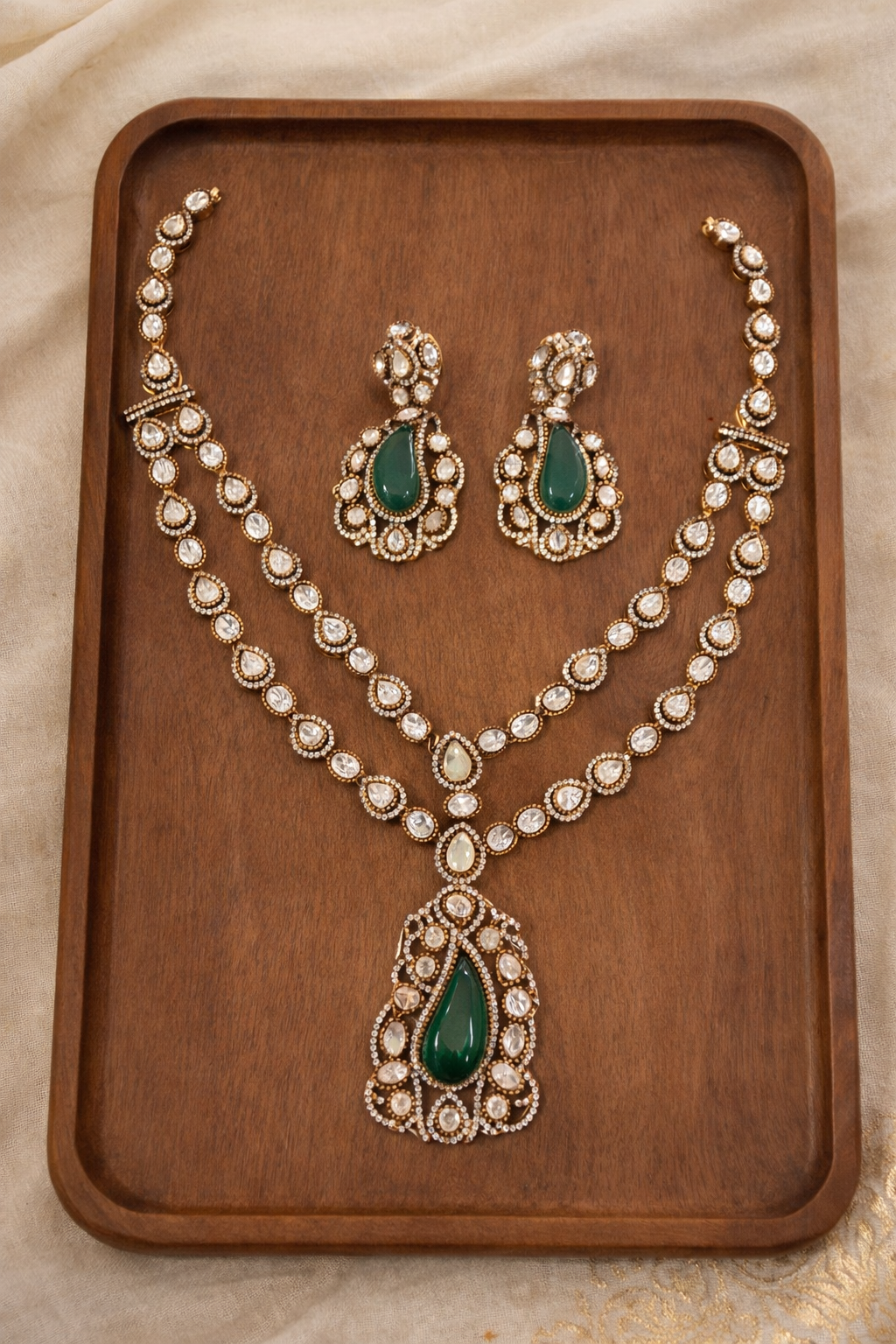 Noorika 2-Line Mossointe Necklace Set