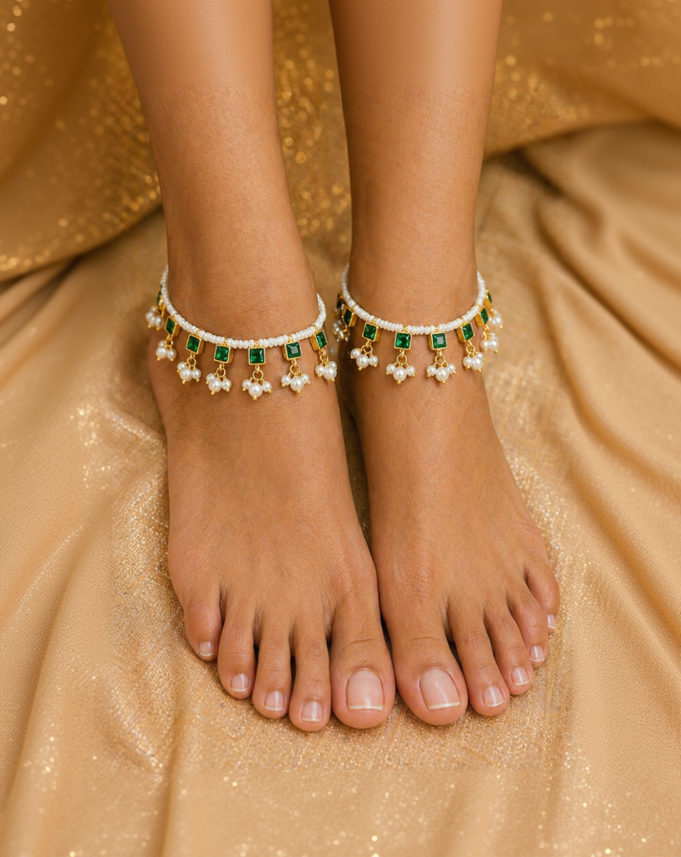 Emerald Green Jadav Anklet/Payal (Pair)-G351700