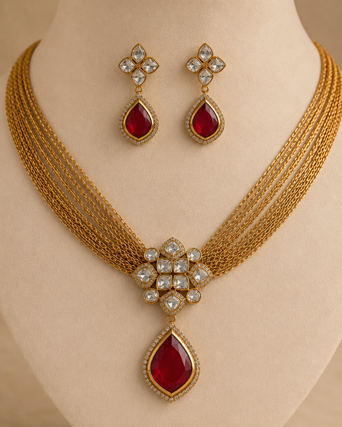 Ruby & Uncut Polki Necklace Set-G755000