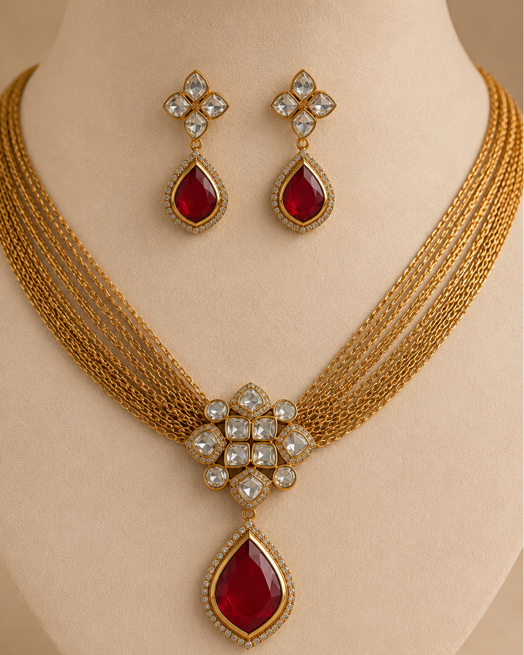 Ruby & Uncut Polki Necklace Set-G755000