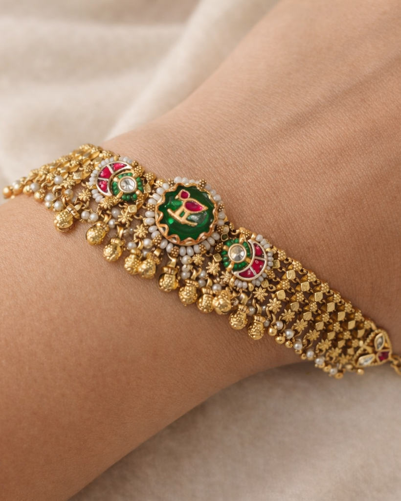 Gold Plated Kundan and Pearl Embellished Bracelet-G353400