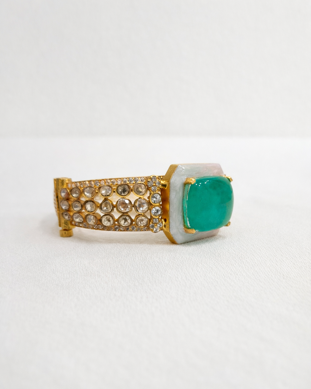 Zamrud Green Stone Kundan Mossonite Cuff Bracelet-G353800