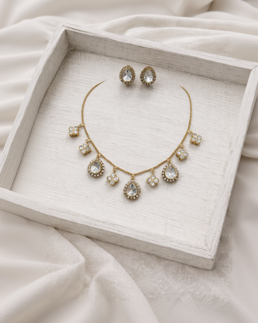 Moissanite Kundan Charm Necklace Set-G351800