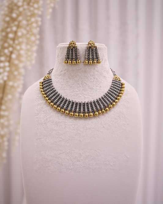 Oxidised Silver Dual-Tone Antique Haasil Necklace Set-G351200