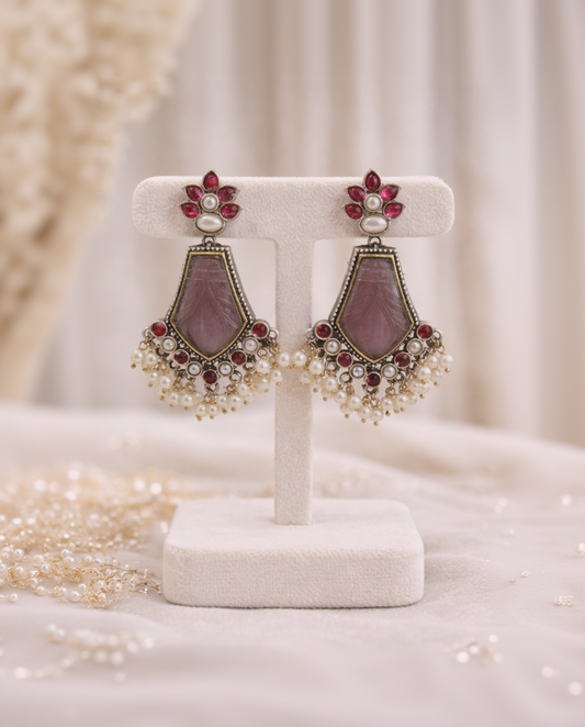 Oxidised Silver Amethyst & Pearl Silver Necklace Set-G352500