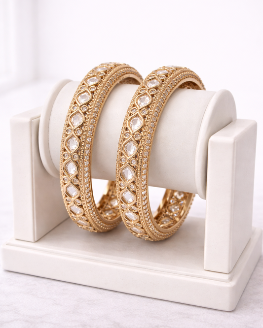 Gold-Plated Kundan Polki Bangle Set-G354000