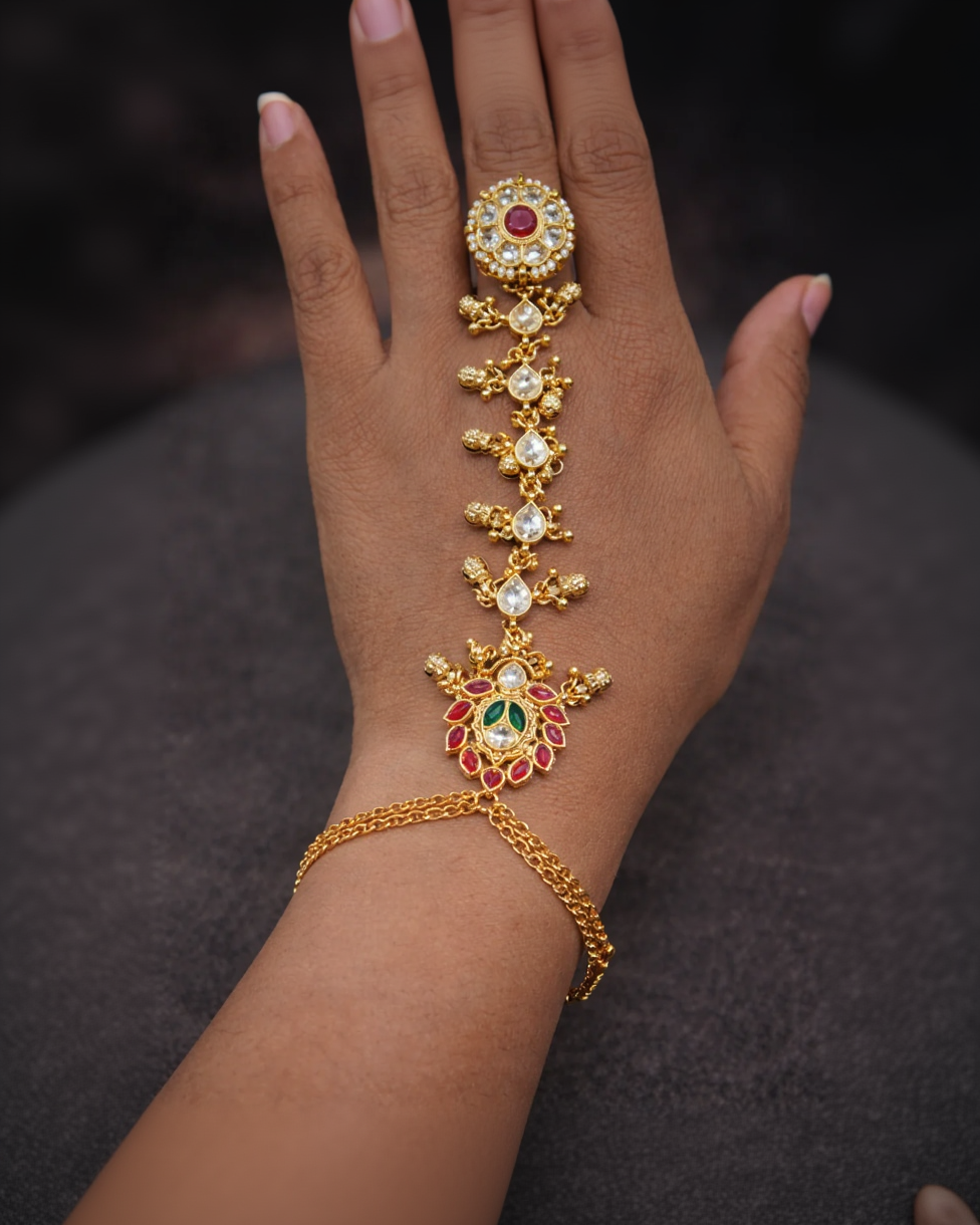 Jadau Kundan Haath Phool Hath Harness-G352100