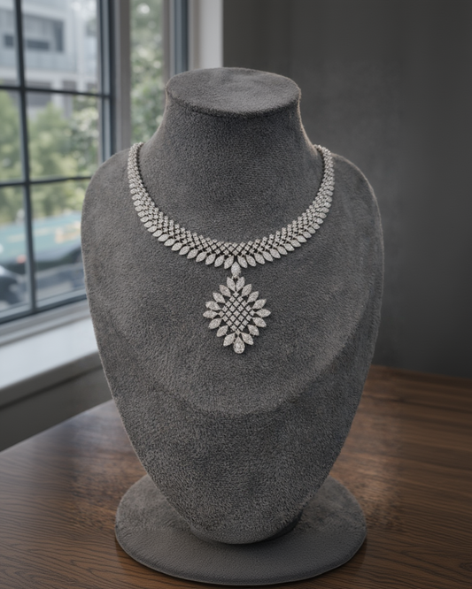 American Diamond & Zircon Silver-Plated Necklace-G353600