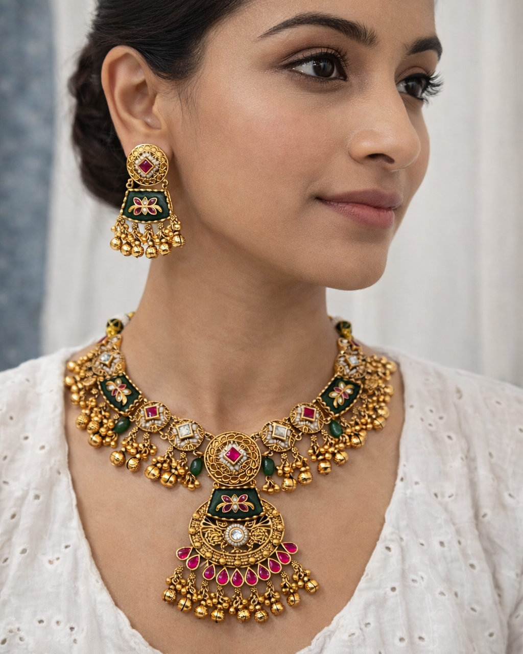 Heritage Collection Matte Gold Plated Necklace Set with Matching Earrings-G357200