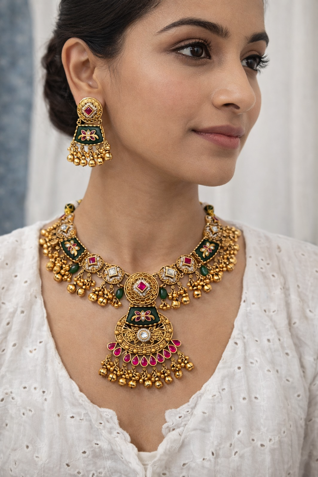 Heritage Collection Matte Gold Plated Necklace Set with Matching Earrings