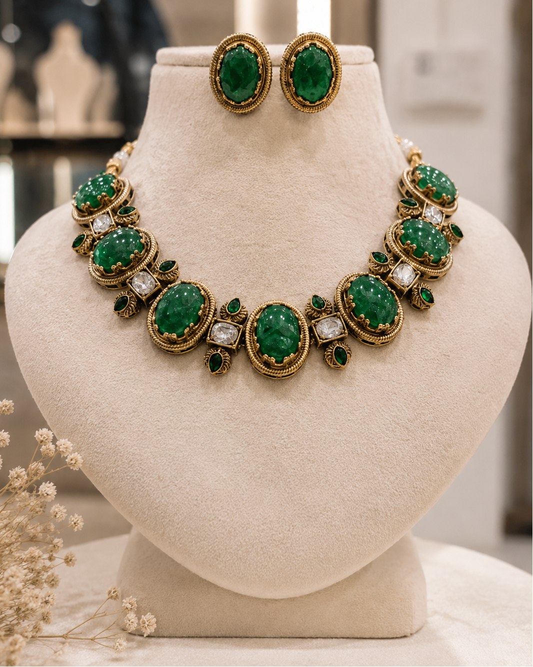 Emerald Green Choker Necklace Set-G762800