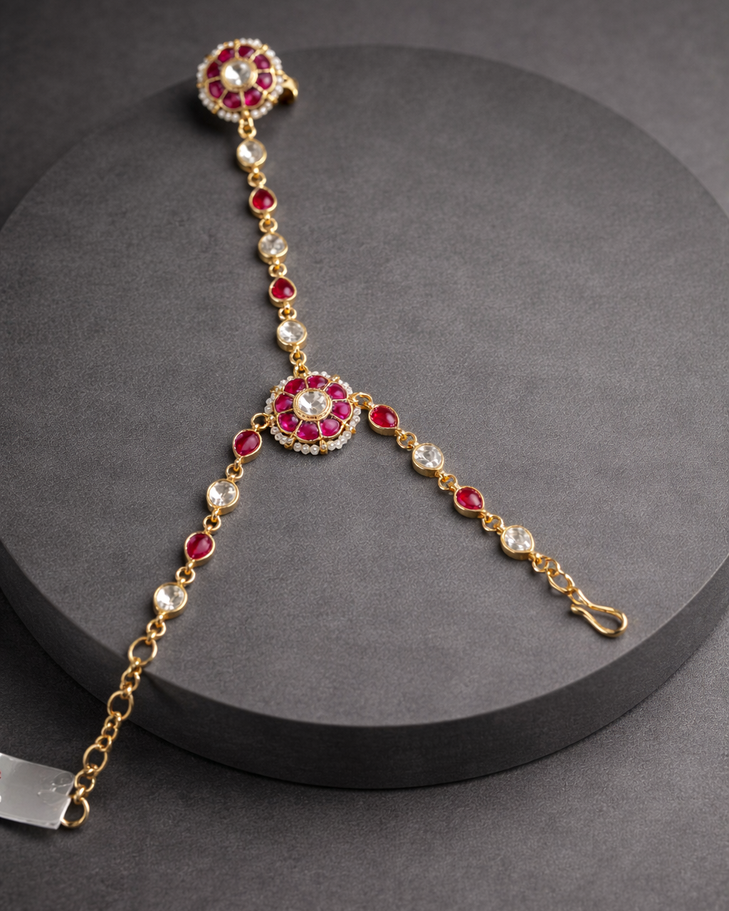 Gold-Toned Ruby & Pearl Accents Anklet/Payal-G353000