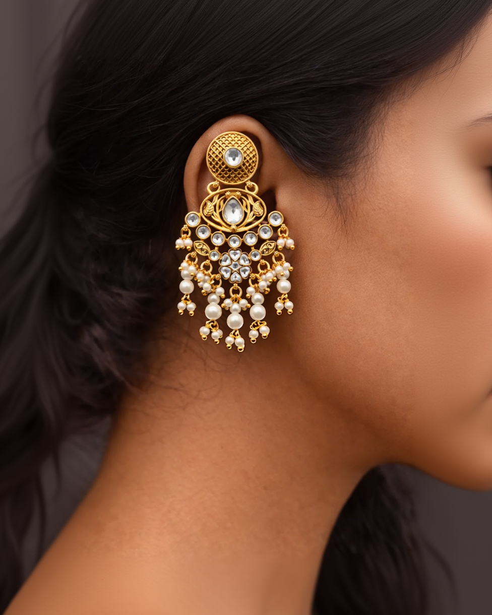 Heritage White Stone & Pearl Drop Earrings-G351800