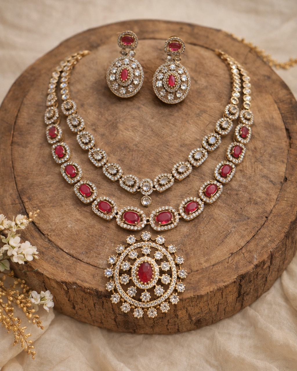Two Line Emerald Victorian Necklace Set - New Arrival-G353100