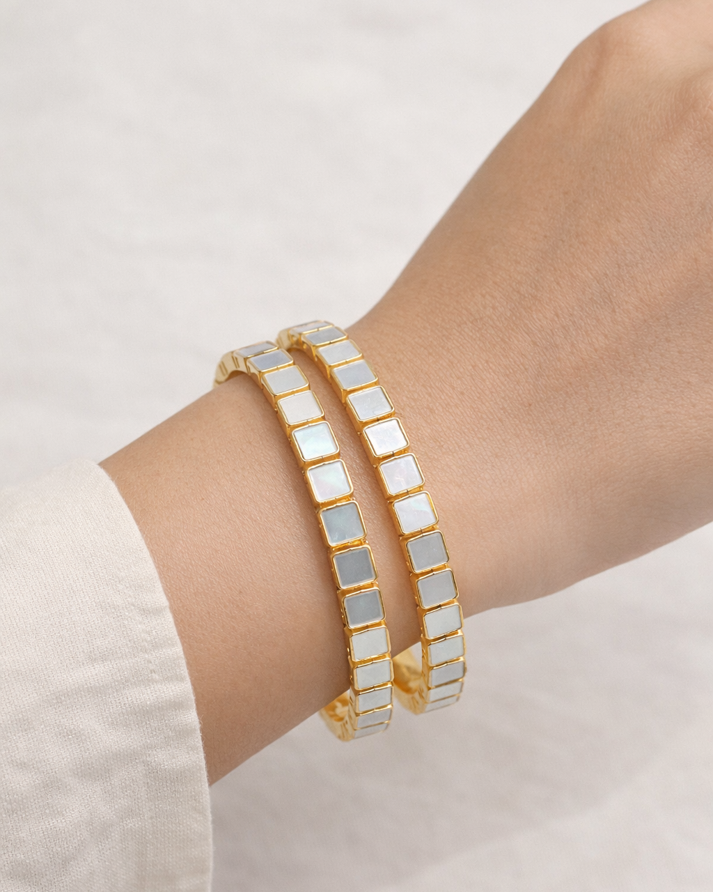 Mother-of-Pearl Square Bangles(Set of 2)-G351900