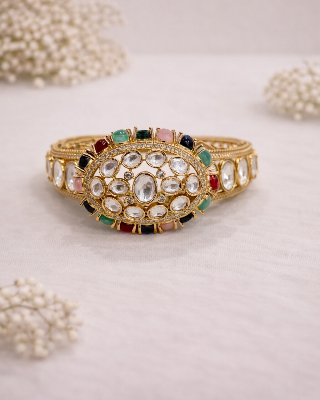 Multicolor Polki Navratan Kada Bracelet-G351800