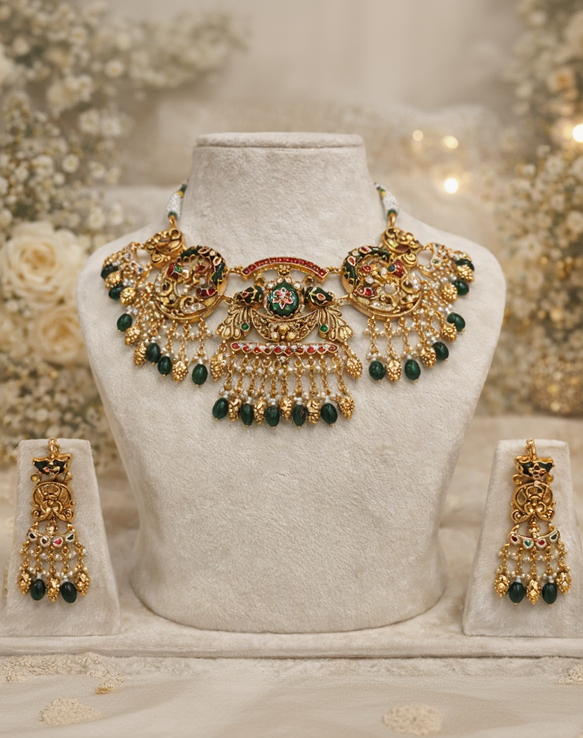South Indian Bridal Temple Choker Set for Weddings & Festivals-G3511800