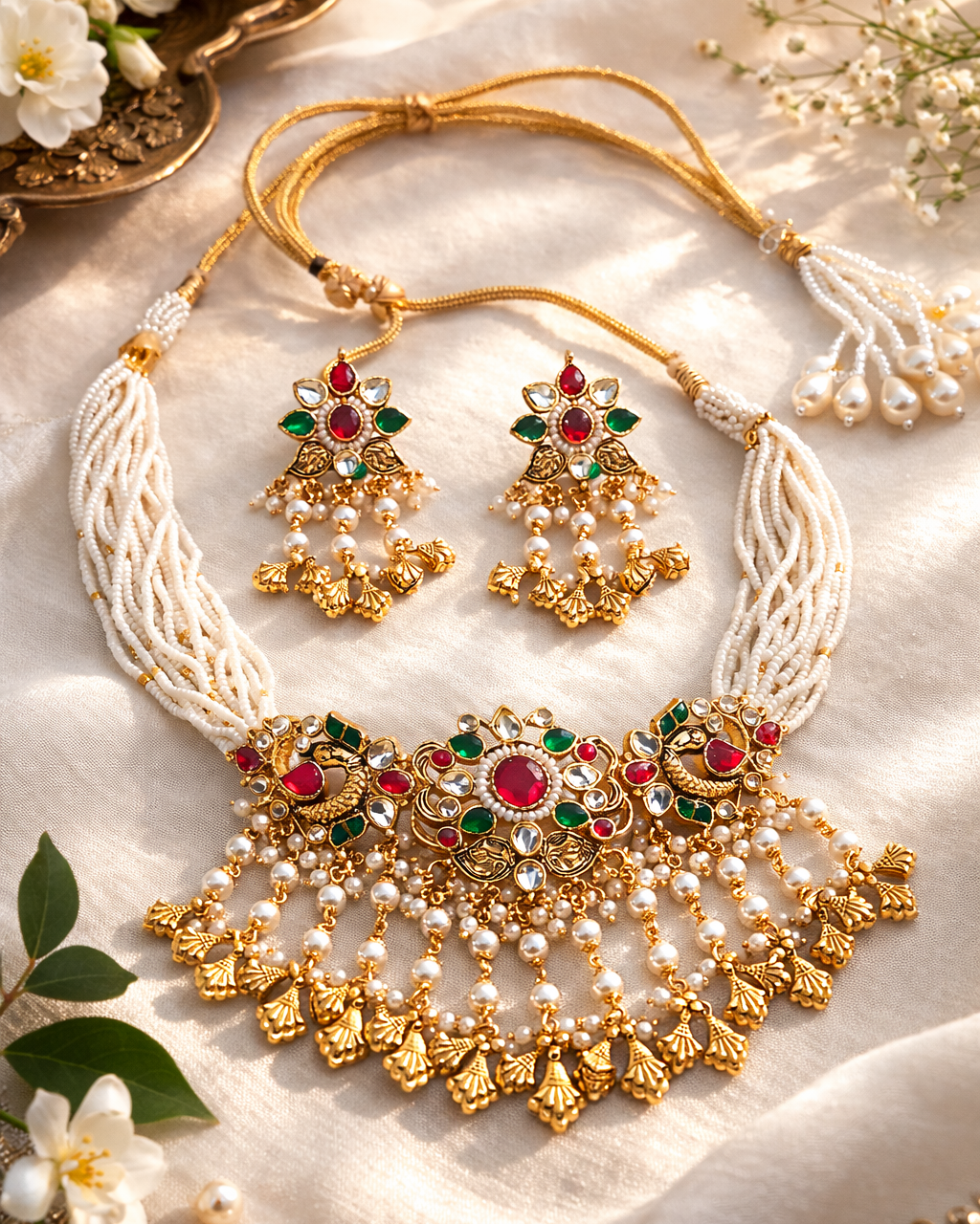 Ruby Emerald Gold-Plated Bridal Choker-G356100