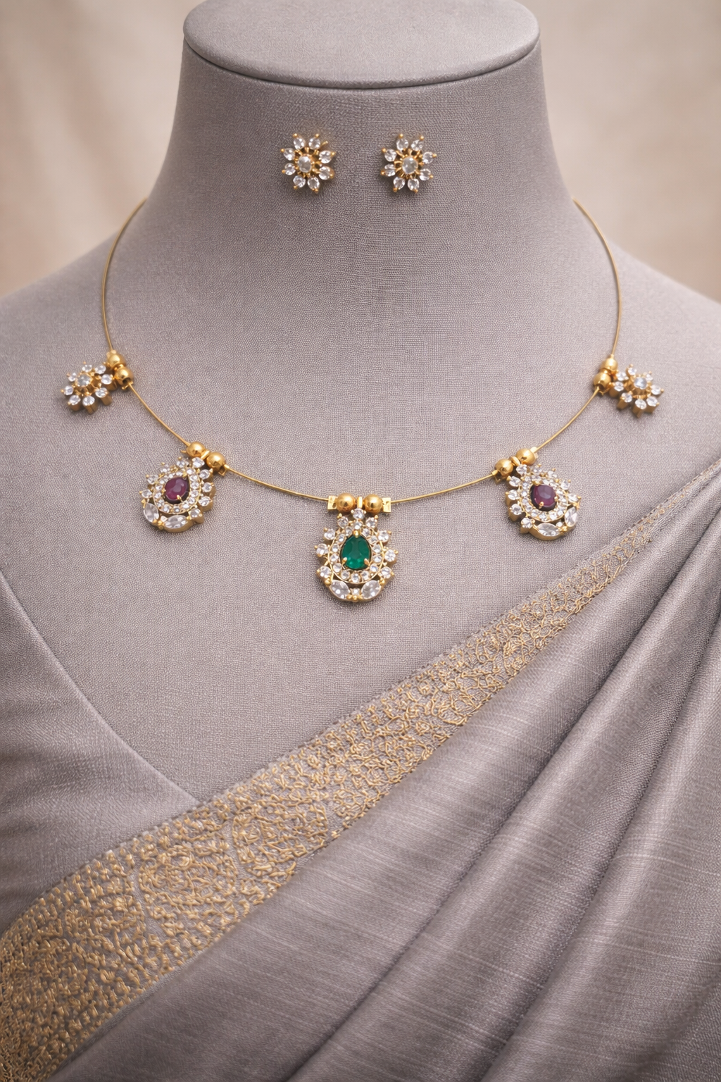 Flower Invisible Necklace with Earrings-G35550