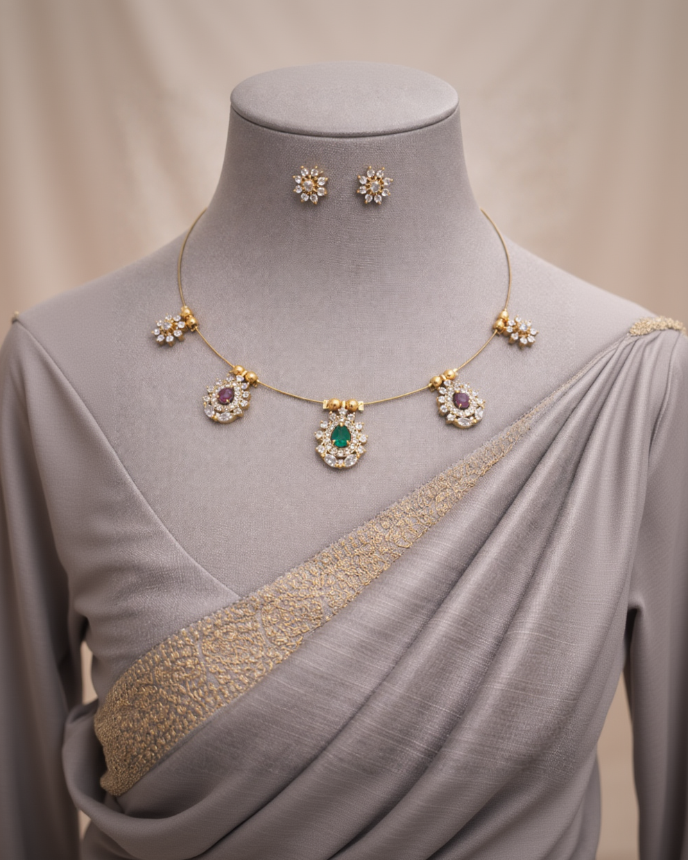 Flower Invisible Necklace with Earrings-G35550