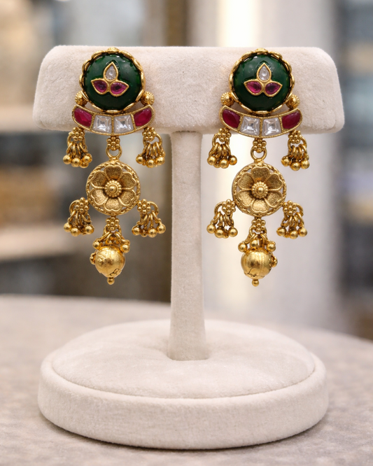 Gold-Plated Jadav Green Onyx Pendent Set-G353000