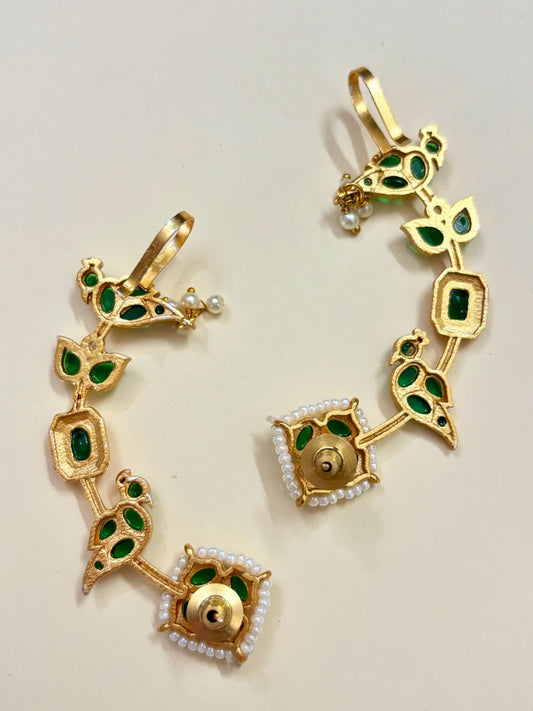 Kundan & Ruby Red Polki Earings Ear Cuffs-G35300
