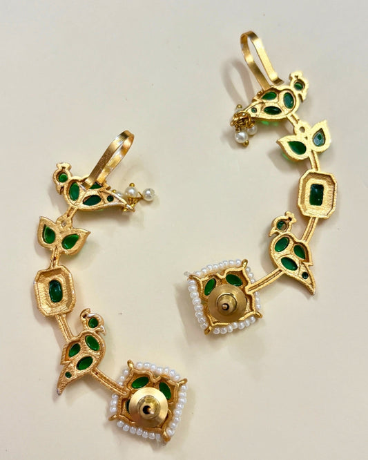 Kundan & Ruby Red Polki Earings Ear Cuffs-G35300