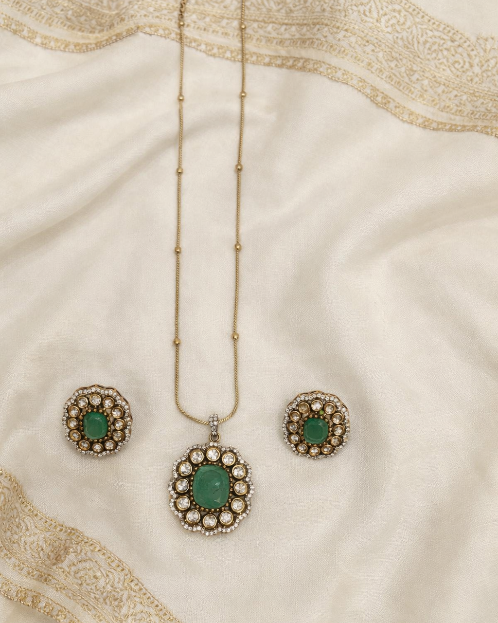 Victorian Emerald Pendant Set-G751700
