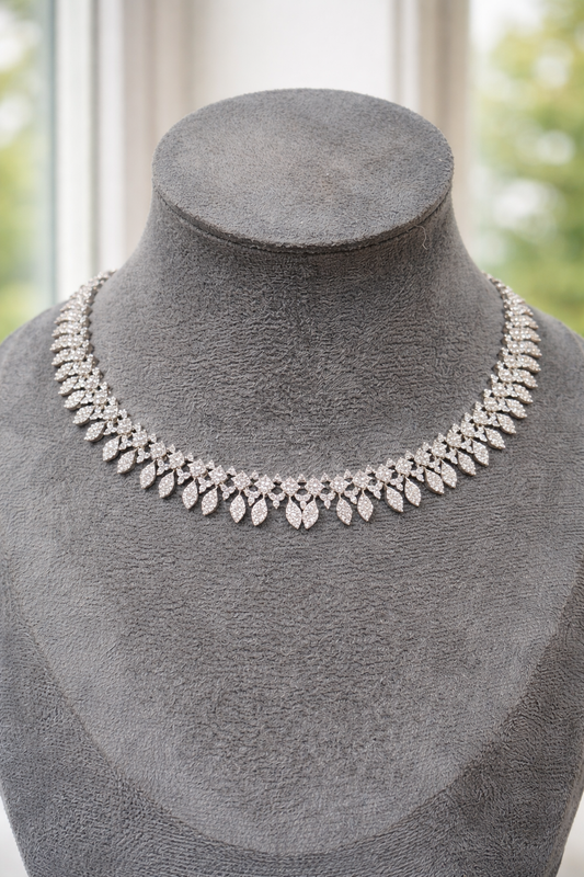 American Diamond Leaf Motif Necklace Set