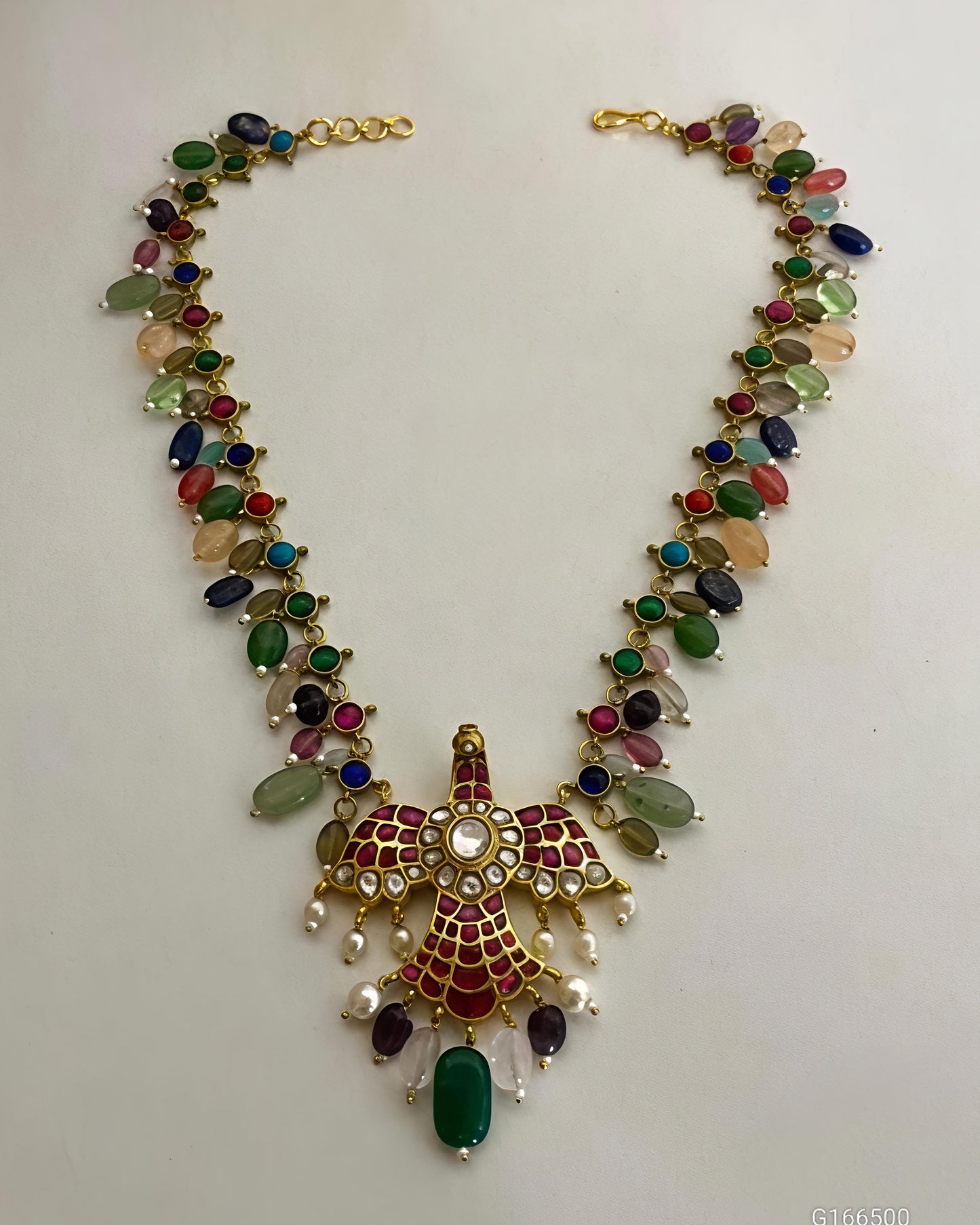 Handcrafted Peacock Navratna Necklace-G355800