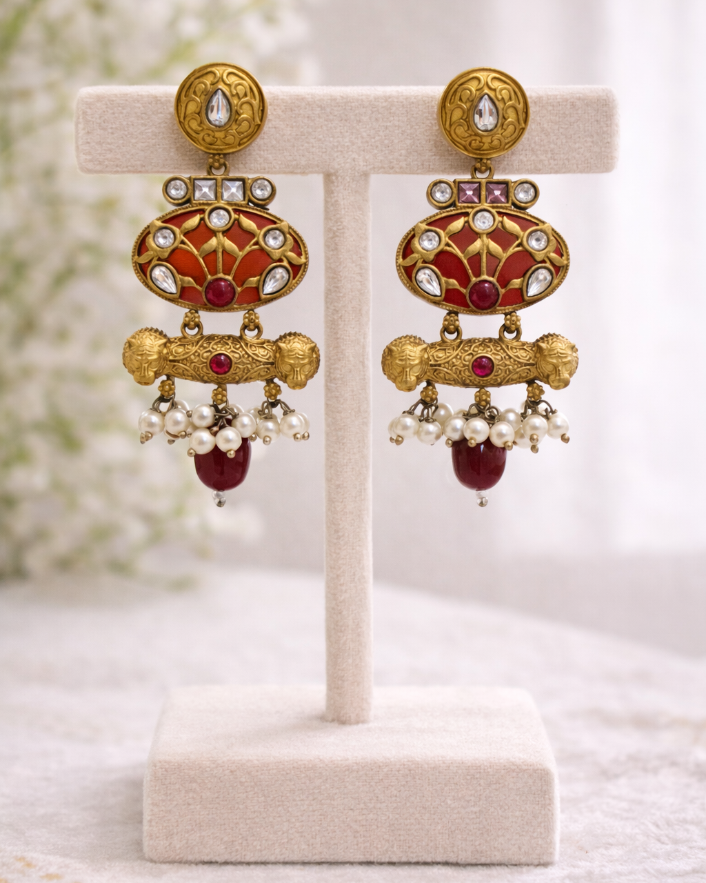 Fusion Victorian-Plated Kundan & Ruby Red Necklace Set-G352800