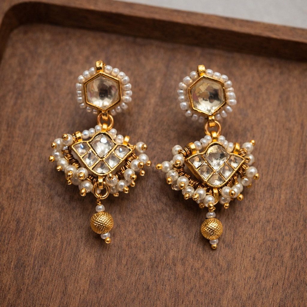 Exquisite Kundan Polki & Pearl Pendant Set
